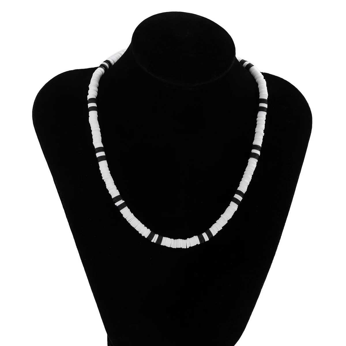 Pendant Necklaces IngeSight. Z White Black Soft Clay Bead Necklace Mens Simple Minimalist Necklace Jewelry Gifts J240516