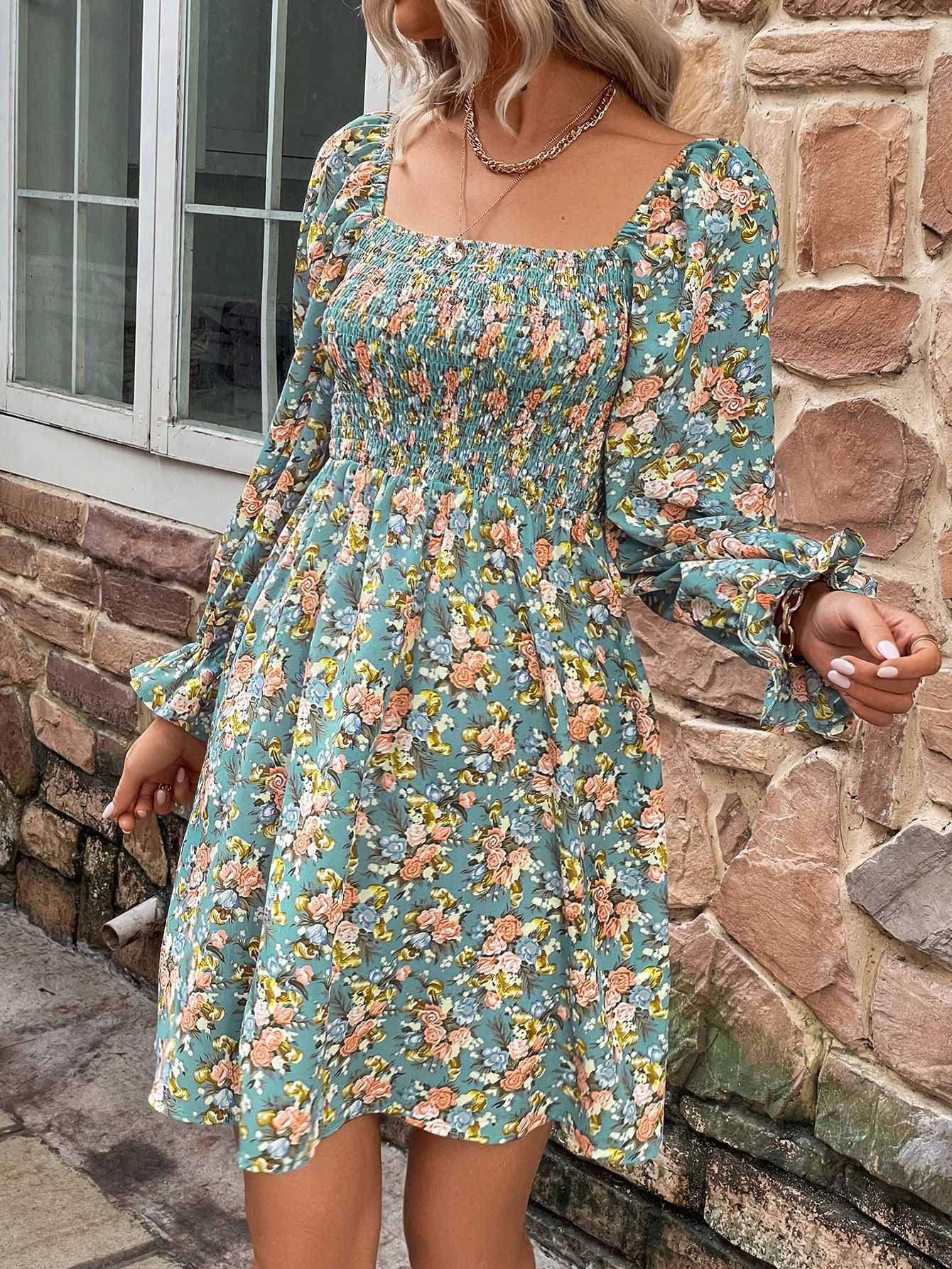 Basic Casual Dresses Fashion Womens Clothing Spring Summer Long Slve Bohemian Short Dress Female Beach Vacation Print Vintage Sexy Mini Dresses Y24051
