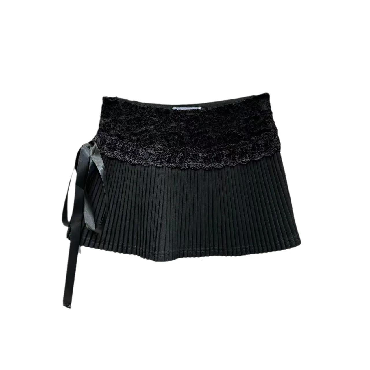 PREPOMP Spring Arrival Lace Patchwork Laceup Short Pleated Skirt Women GP462 240516