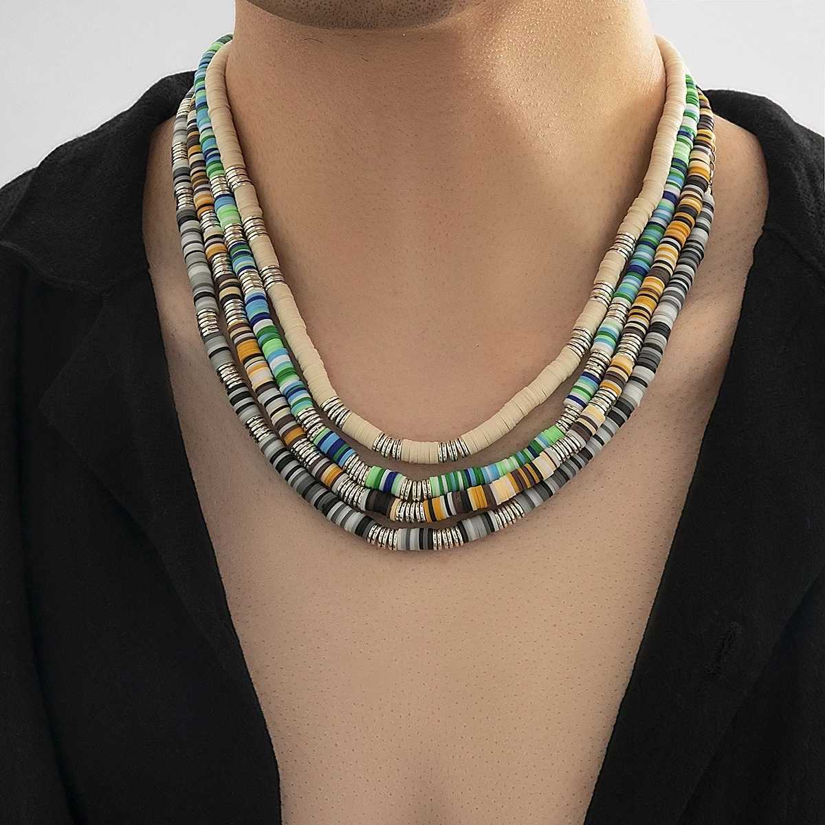 Pendant Necklaces IngeSight. Z White Black Soft Clay Bead Necklace Mens Simple Minimalist Necklace Jewelry Gifts J240516
