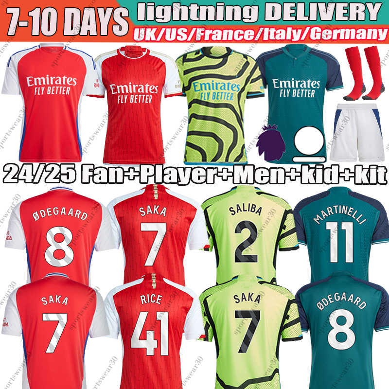 24 25 Soccer Jerseys SAKA G. JESUS RICE ODEGAARD HAVERTZ Gunners MARTINELLI SMITH ROWE THOMAS NKETIAH ZINCHENKO SALIBA TROSSARD Football Shirt Men Kids Sets