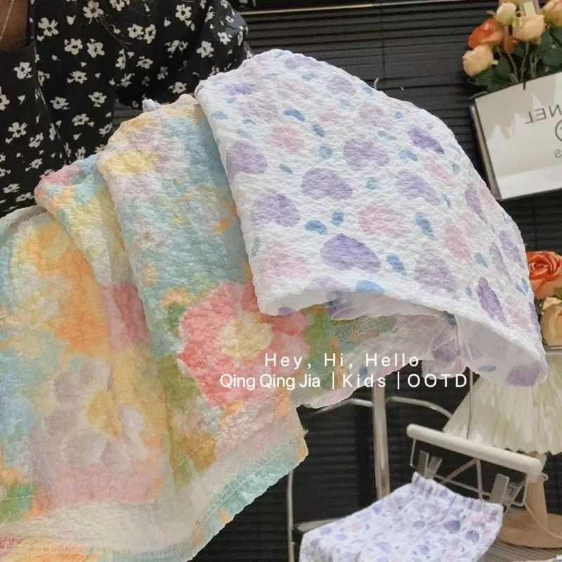 Clothing Sets Girls Clothing Set 2024 Summer Fashion Girls Set Childrens Flower Print with Oil Painting Style Fresh Set WX