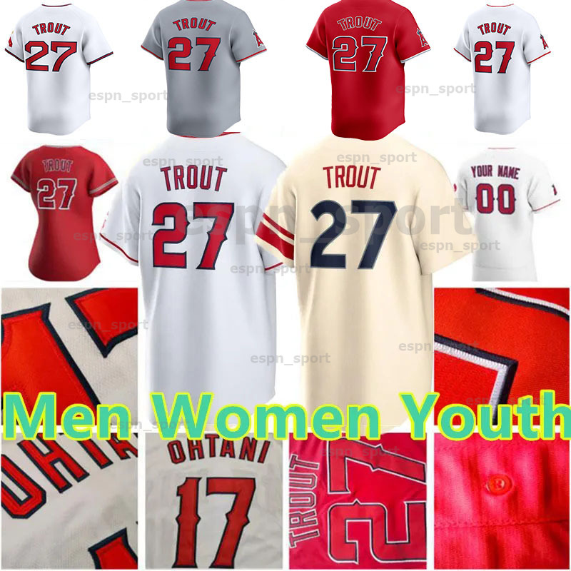 2024 Mens Womens Kids 27 Mike Trout City Connect LA Baseball Jersey Youth Mike Trout White Cream Detmers Anthony Rendon Noah Syndergaard Baseball Shirts