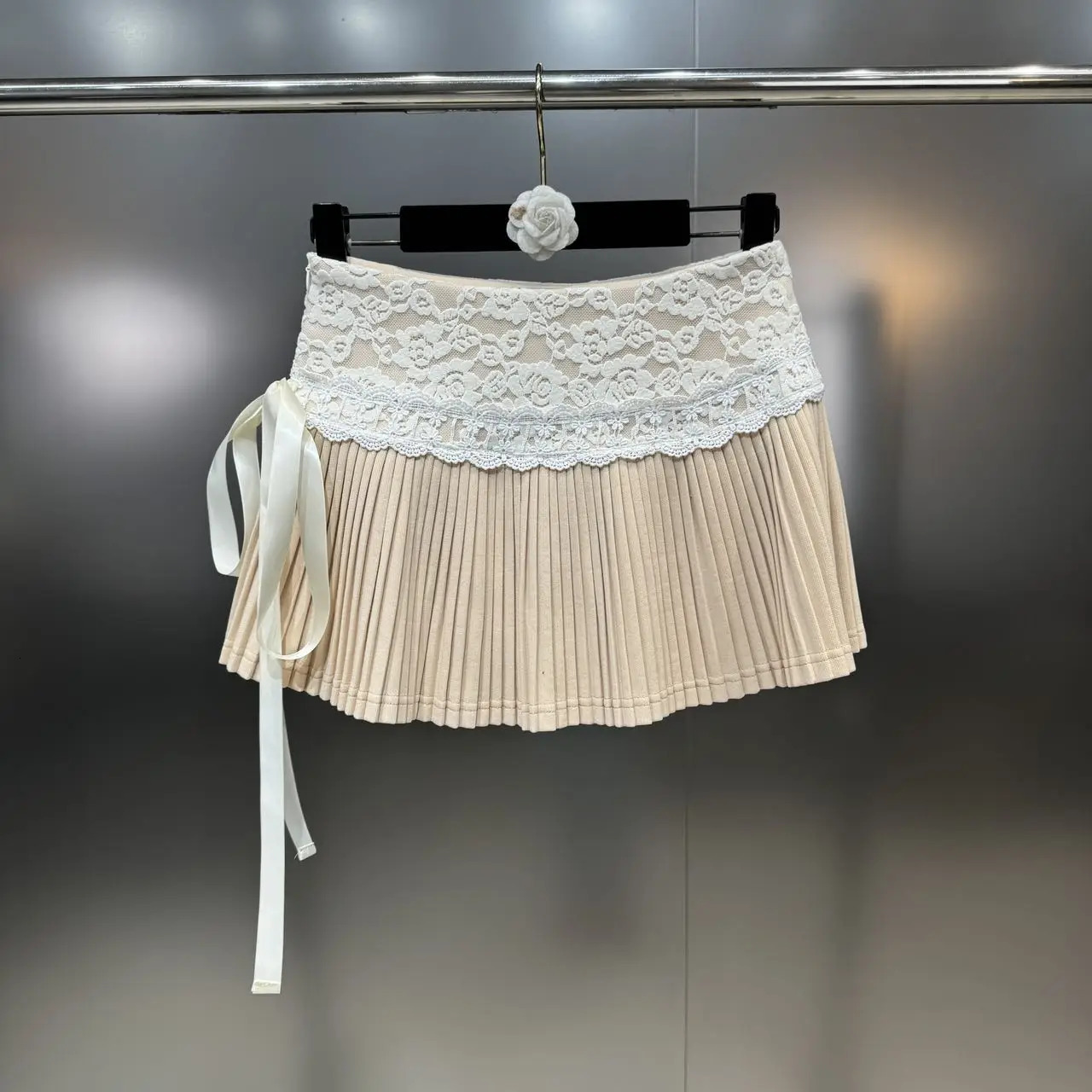 PREPOMP Spring Arrival Lace Patchwork Laceup Short Pleated Skirt Women GP462 240516