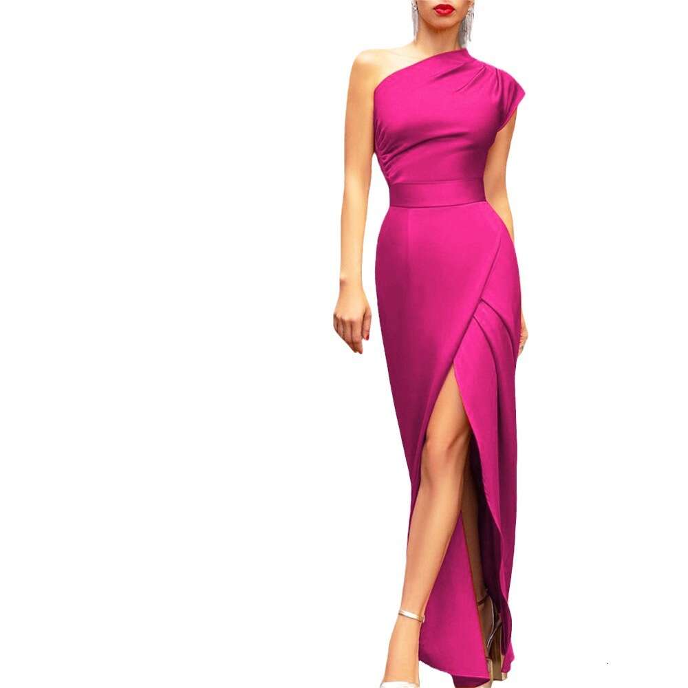 Fashion New Womens Single Shoulder High Waist Front Split Style Dress