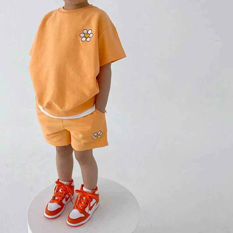 Clothing Sets Summer New Baby Boys and Girls Clothing Set Cartoon Printed Short sleeved Top+Childrens Cotton Casual Shorts 2-piece Set WX