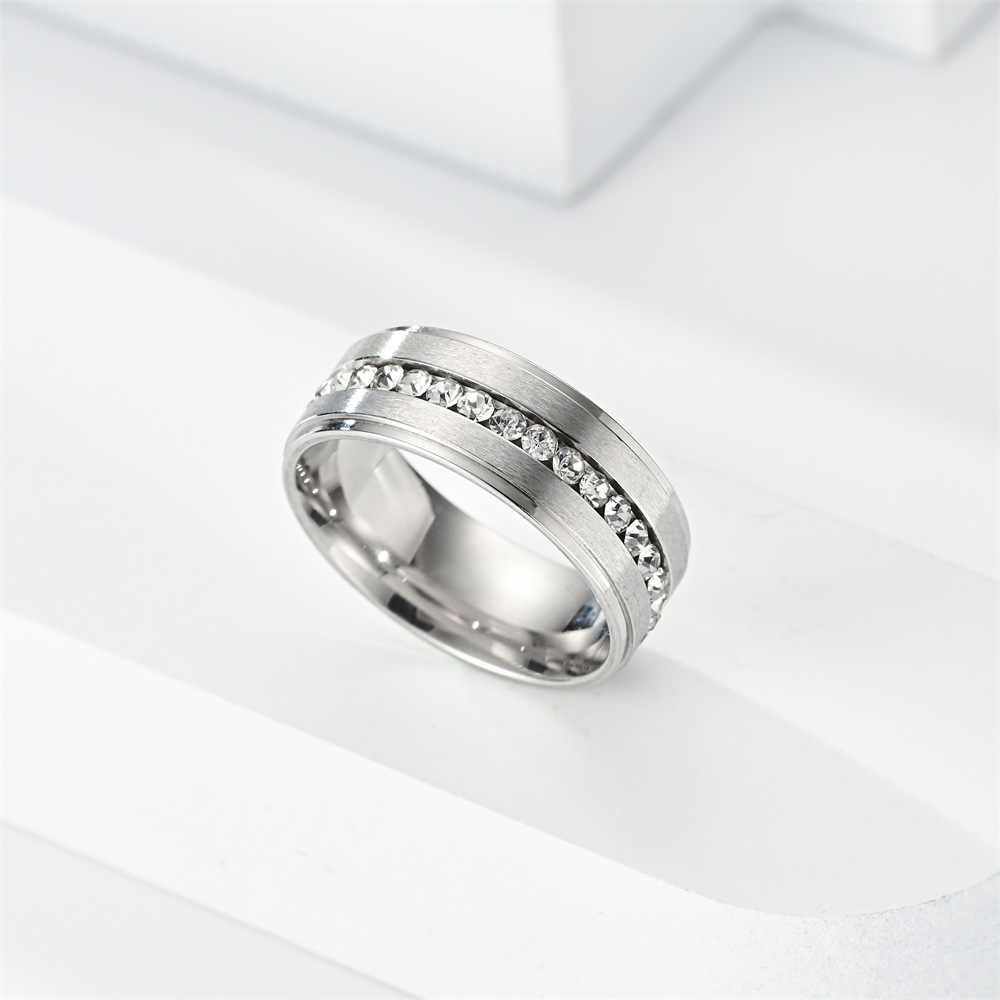 Cross-border Stainless Steel Ring Band Gold black Matte Diamond Mens Ring Charm Gift Fashion Fine Jewelry