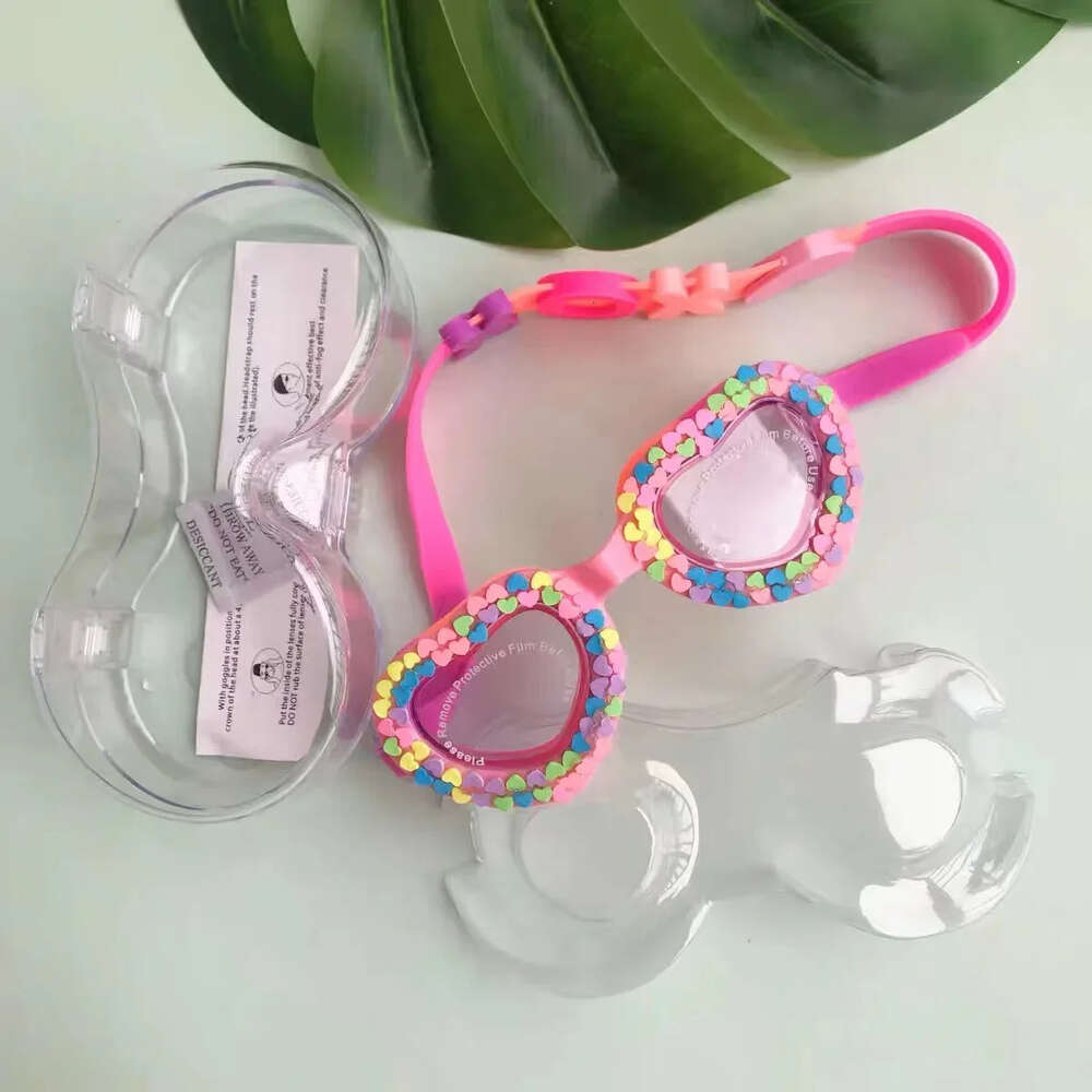 New lovely Waterproof Children's Swimming Goggles Candy Rainbow Heart UV Fogging Proof Swim Training Glasses For Children Kids