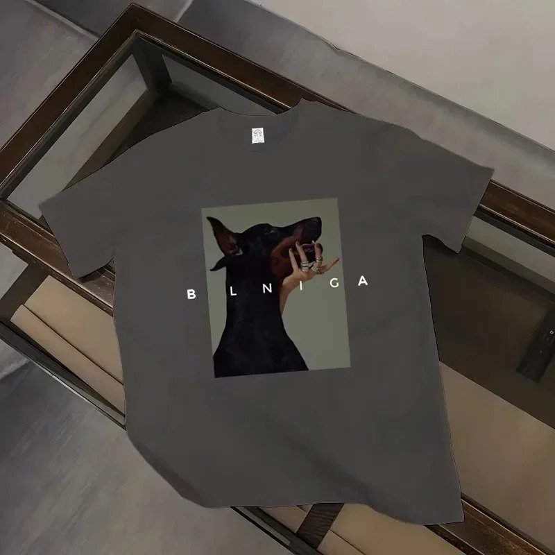 Summer Oversized 100% Cotton Tshirt Harajuku Tshirts Men Clothing Hip Hop T Shirt Women Tops Gothic Doberman Printed Streetwear 240518