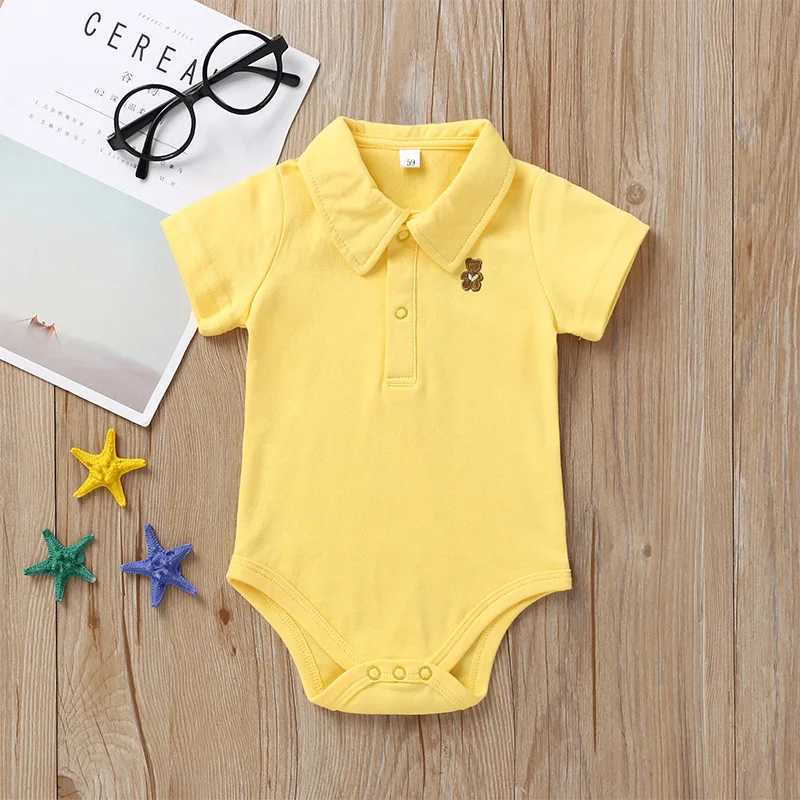 Clothing Sets Baby jumpsuit 0-12 months 2024 Summer Solid Color Polo Baby Boys and Girls jumpsuit Baby Roupas J240518