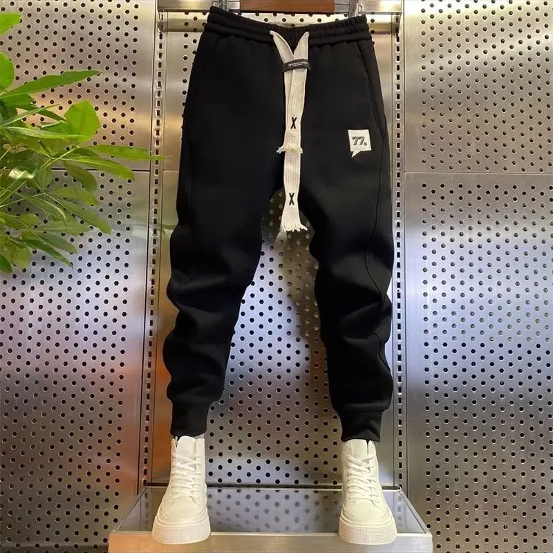 y2k korean man pants Winter Thick Plush Sport Pants men Drawstring Elastic Waist Harem Pants Casual Sweatpants streetwear 240513