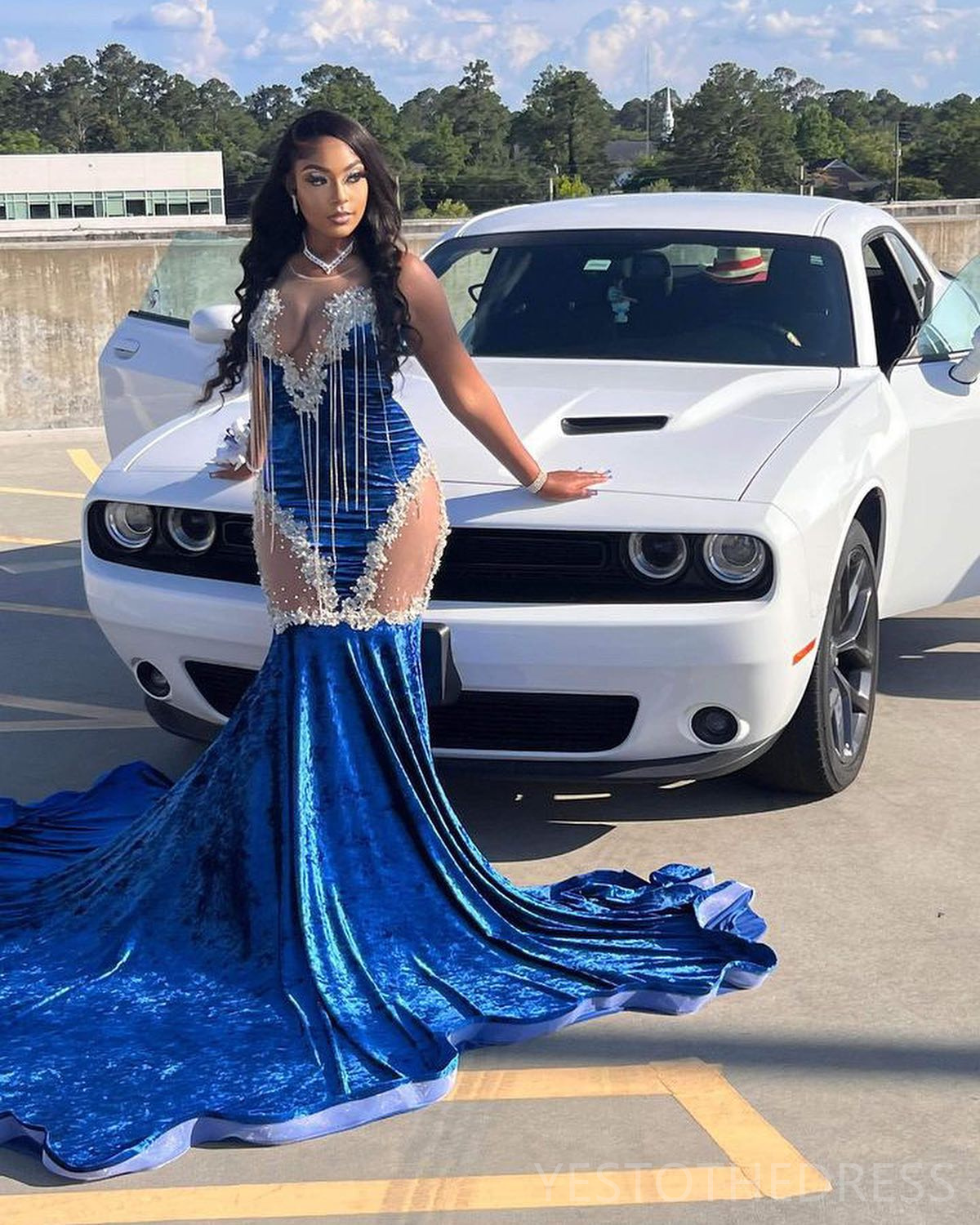 R&W 2024 Royal Blue Prom Dresses Special Ocns Illusion Mermaid Promdress for Black Girls Veet Beading Lace Tassel Birthday Dress Second Reception Gown