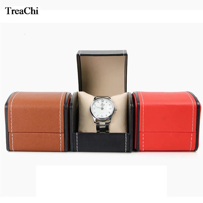PU Leather Arc Watch Box Jewelry Holder Storage Box Single Slot Gift Box for Women Men Fashion Single Multi Use Watch Box 240518