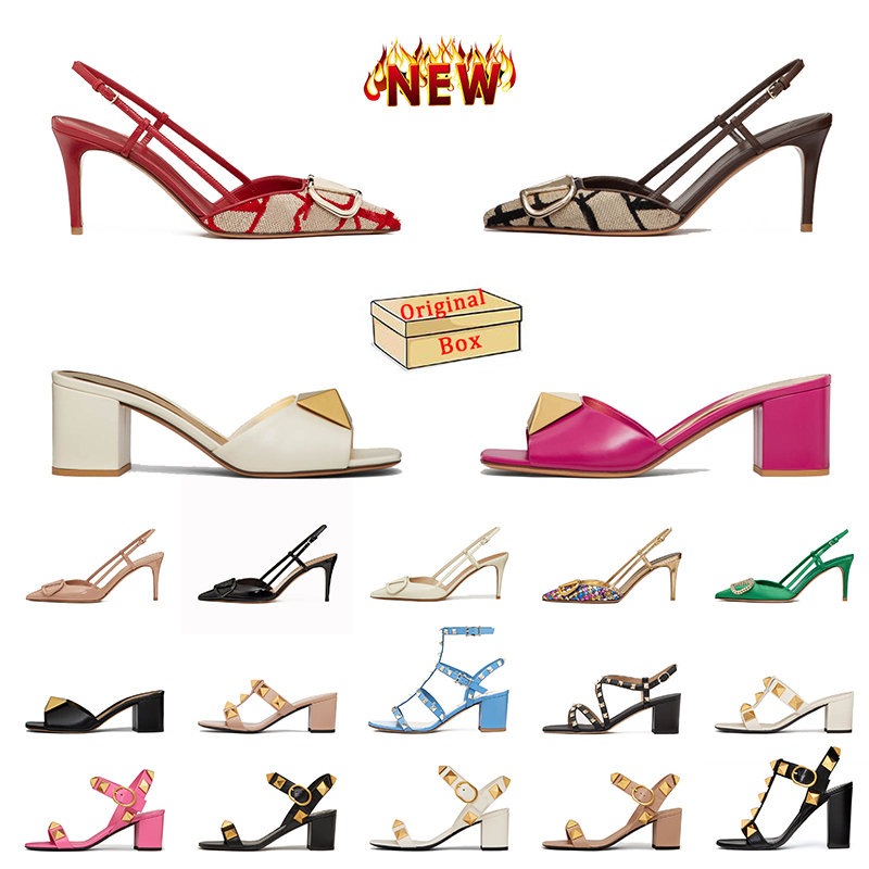 Valentino Luxury Womens Ladies Designer Sandals High Heels Leather Black Nude White Silver Pink Slingback Heel[code ：L]Pumps Loafers Dress Shoes