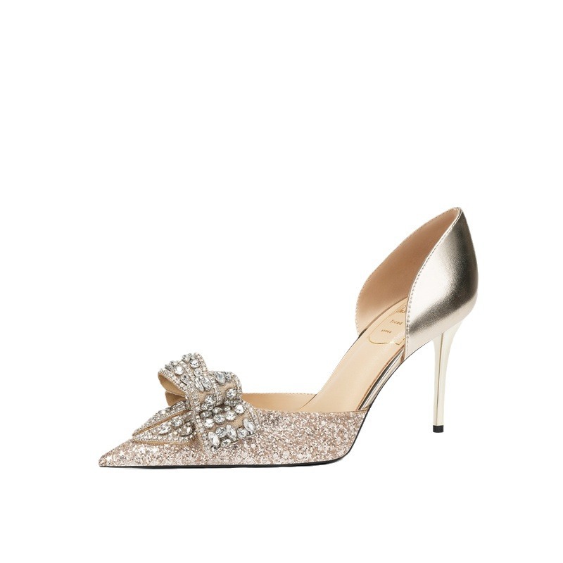 Wedding Shoes Eden High Heels for Evening Party Prom Dating Engagement Birthday Holiday Nude Light Gold Silver Rhinestone Crystals Women bridesmaid si