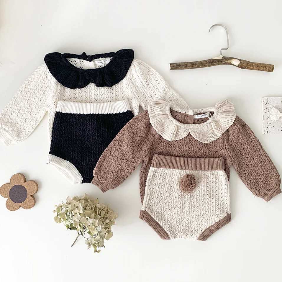 Clothing Sets Millennium Baby Girls clothing set with hollow sweater and 2PCS flower girl set baby set J240518