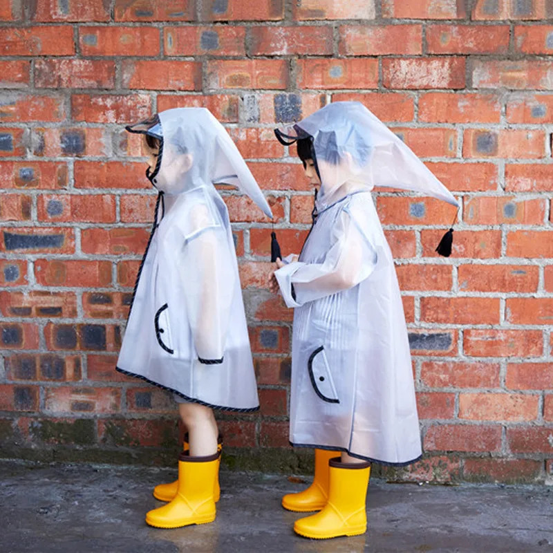 Cute Transparent EVA Kids Raincoat Waterproof Children Rain Coat Outdoor Rain Jacket Windproof Poncho With Hat School Rain Gear 240518