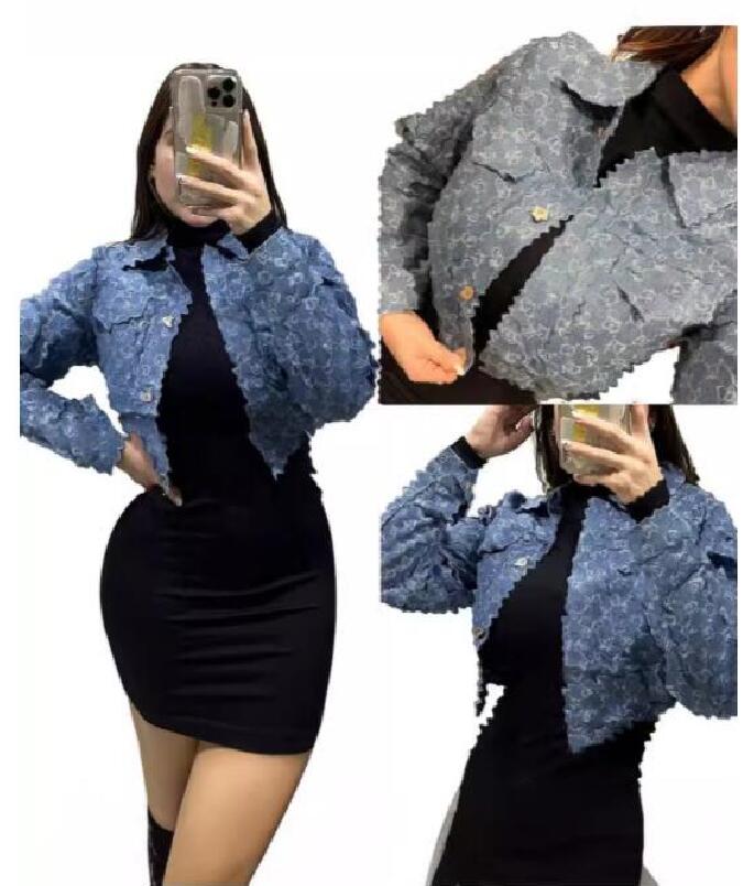 designer jacket women letter jacquard long sleeve Lapel jeans jackets denim womens coat