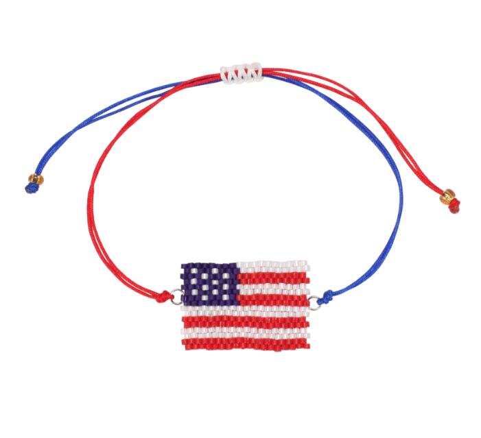 UPS American Independence Day Handmade Rice Bead Bracelets with American Flag Pattern Beaded Bracelets Wholesale of Independence Day Z 5.18