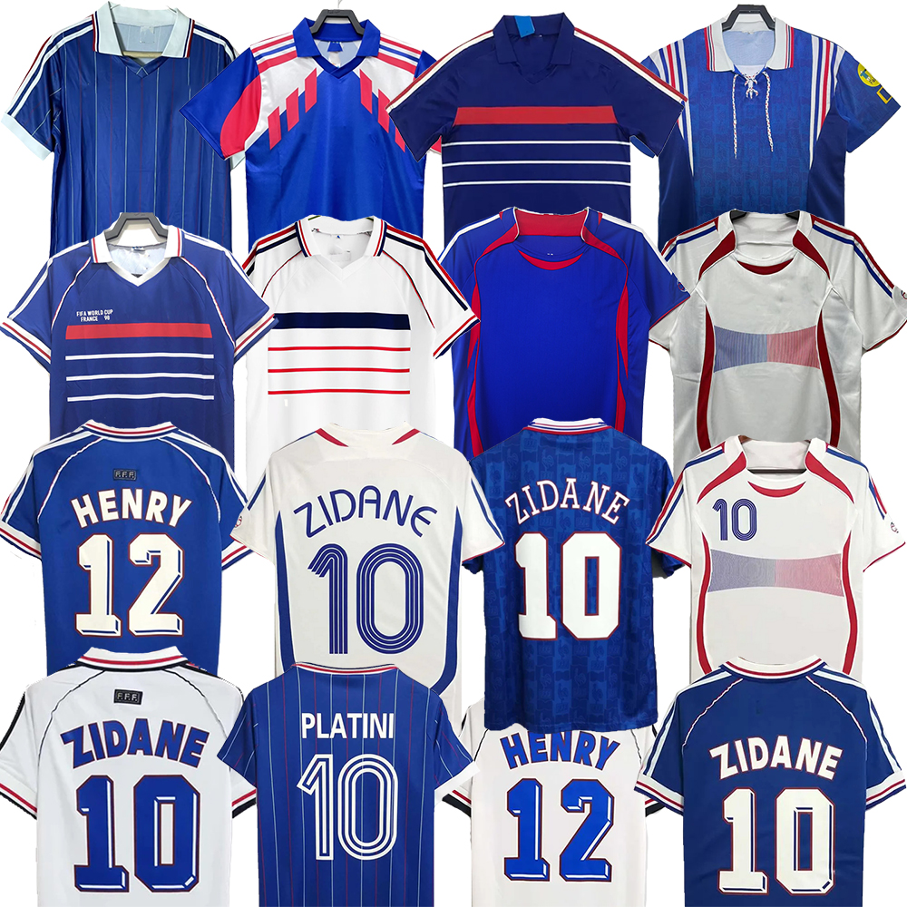 1998 2006 ZIDANE Retro soccer jerseys 1982 1984 PLATINI HENRY football shirt 1990 1996 REZEGUET DESAILLY Maillot de football FRENCH Classic Vintage Jersey
