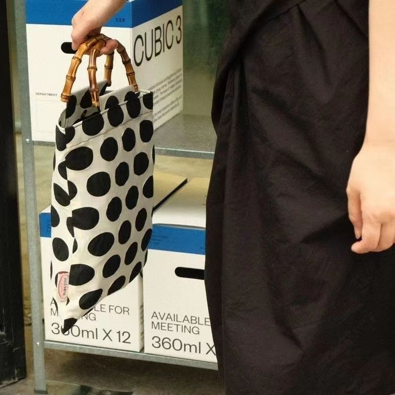Designer bag retro polka dot black rice color scheme pop style bamboo joint bag handbag double layer canvas bag large capacity shopping bag