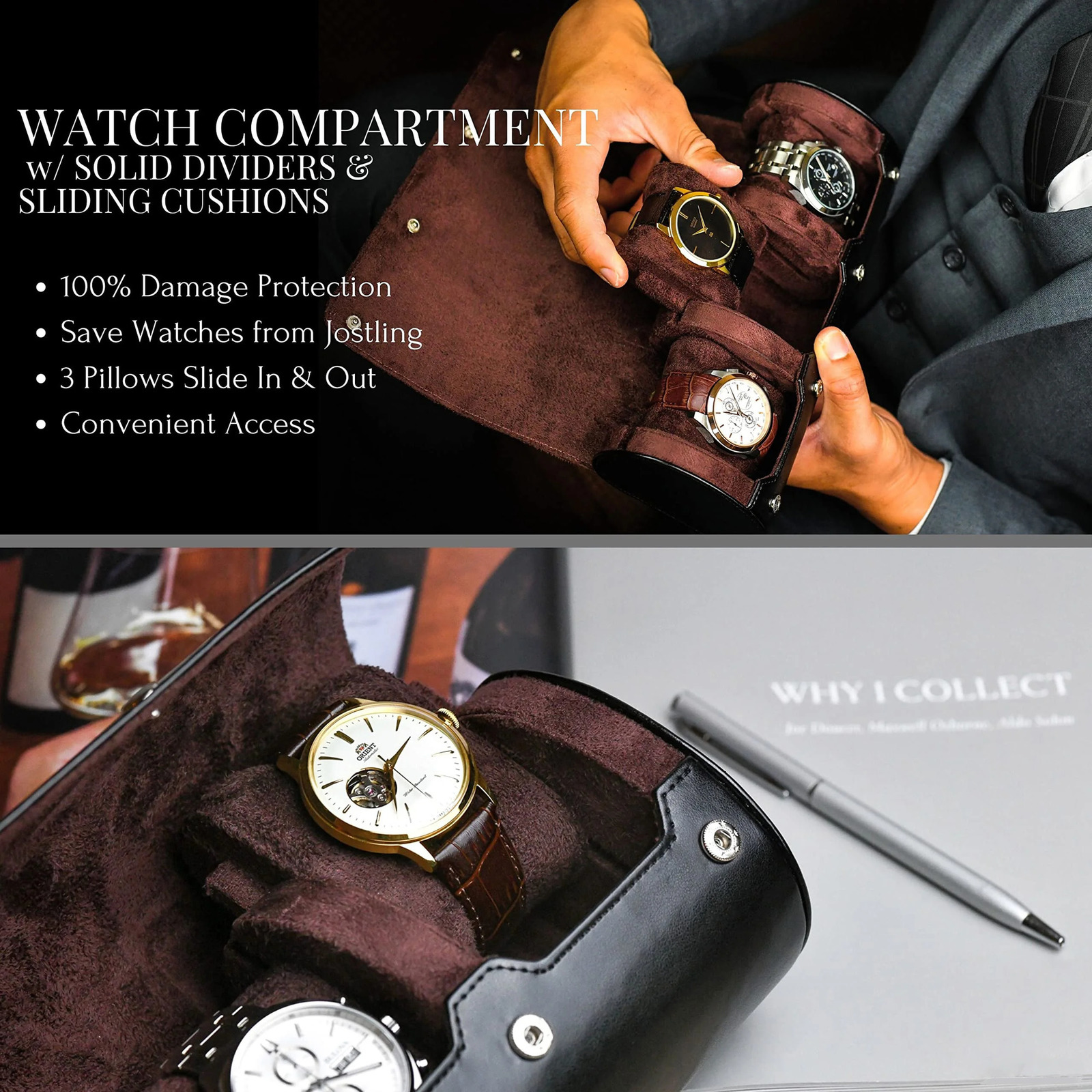 Watch Travel Case 3/6 Slot Watch Roll Travel Case Organizer Display - PU Leather Watch Case - Watch Organizer for Men Women 240518