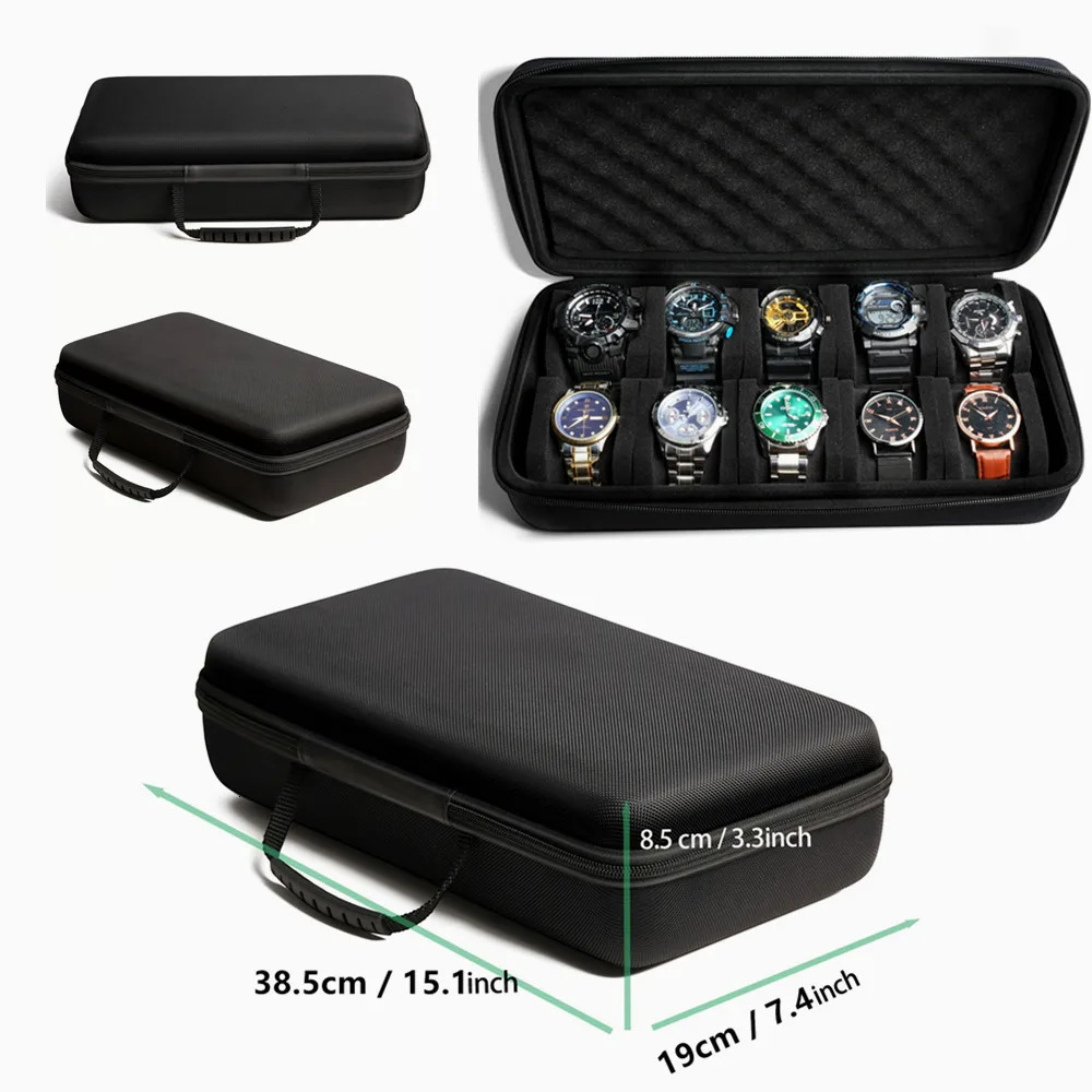 10 Slots Watch Storage Box Carry Case Watch Display Organizer Watch Box Holder Display Cabinet Hard Shell Zipper Watch Case 240518