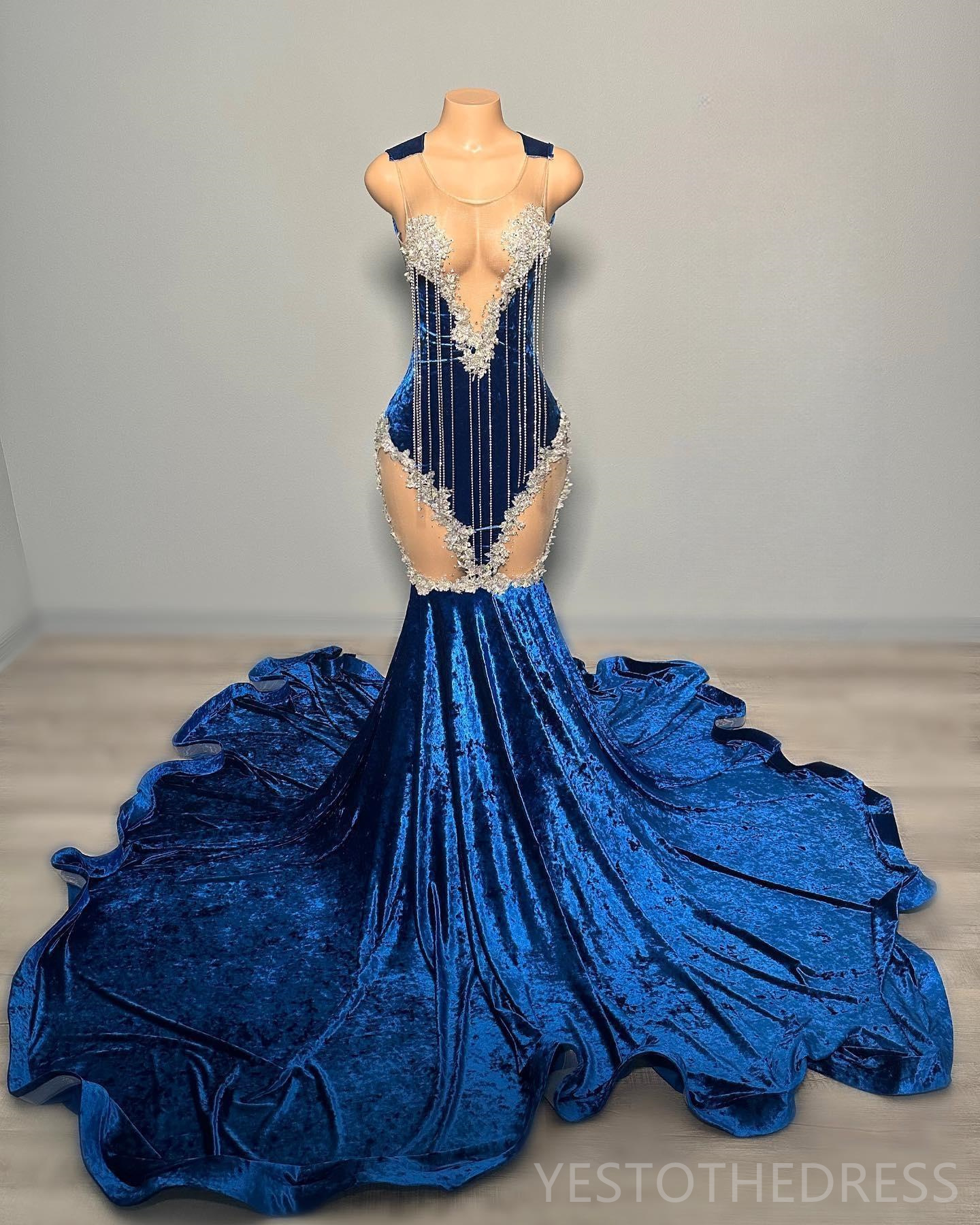 R&W 2024 Royal Blue Prom Dresses Special Ocns Illusion Mermaid Promdress for Black Girls Veet Beading Lace Tassel Birthday Dress Second Reception Gown