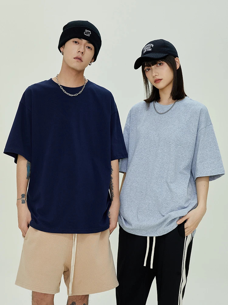 18 Colors Summer Basic Tshirt Men Women Unisex 220G Cotton Oversized Tee Korean Loose Tops Solid Color Short Sleeve Tshirti 240510