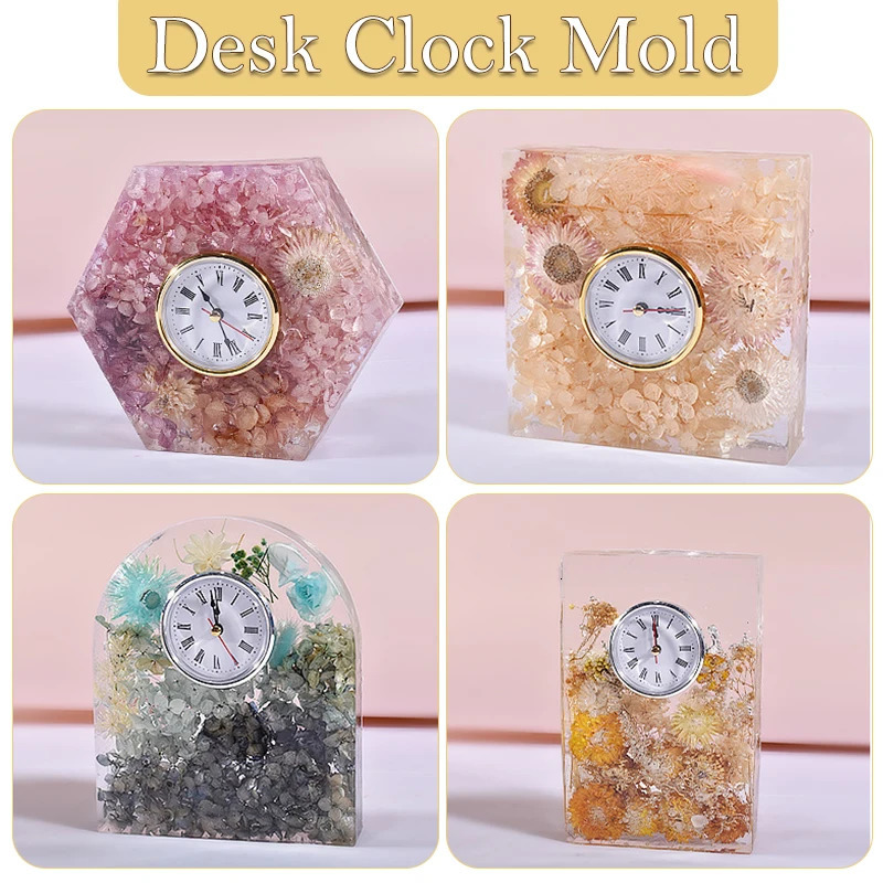 Clock Resin Molds Silicone Geometric European Clock Ornaments Crystal Epoxy Resin Mold DIY with Clock Movement Accessories 240514