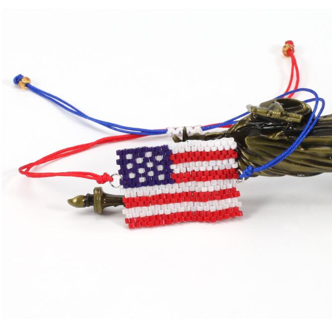 UPS American Independence Day Handmade Rice Bead Bracelets with American Flag Pattern Beaded Bracelets Wholesale of Independence Day Z 5.18