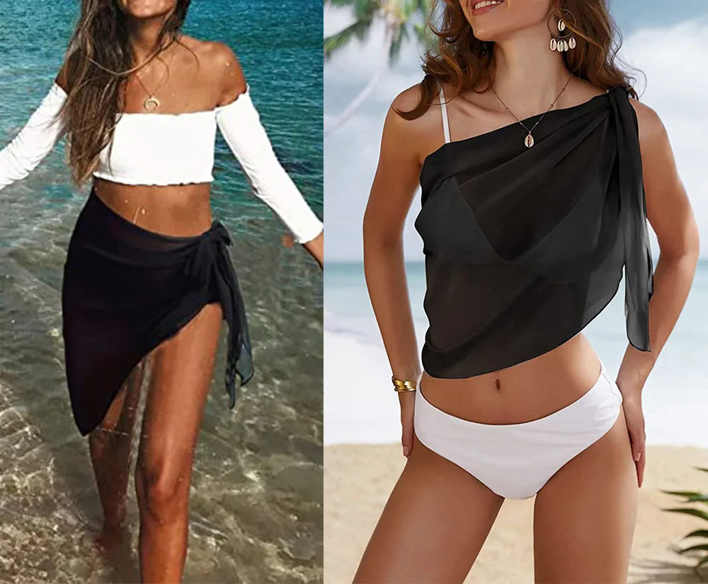 Women Short Sarongs Swimsuit Coverups Beach Bikini Wrap Sheer Skirt Chiffon Scarf Cover Ups for Swimwear 240509