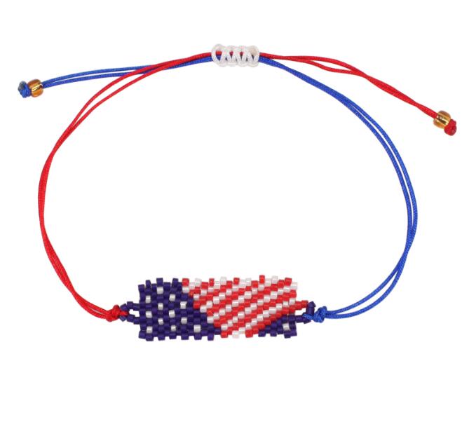UPS American Independence Day Handmade Rice Bead Bracelets with American Flag Pattern Beaded Bracelets Wholesale of Independence Day Z 5.18