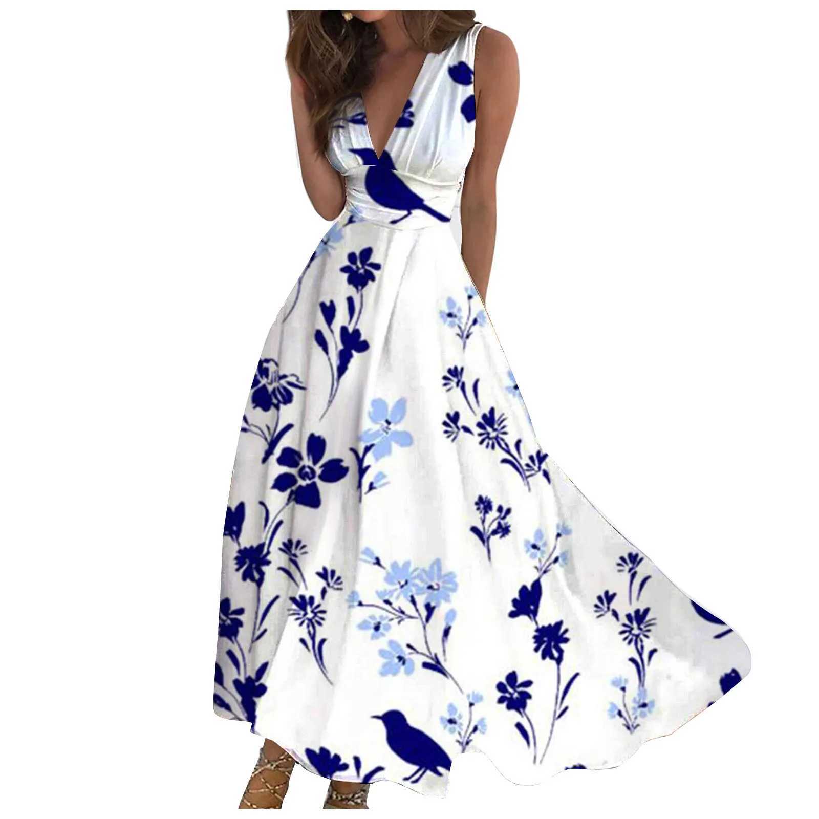 Basic Casual Dresses Womens Long Dress Maxi Dress Casual Dress Swing Dress A Line Dress Fashion Outdoor Daily Date Print Slveless V Neck Dress Y240515