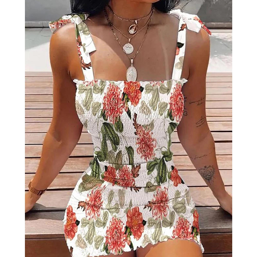 Floral Tight Camisole Dress For Women 2024 Spring Summer Beach Female Clothing Sexy Club Mini Skirt Vestidos Casual Short Dress 240430