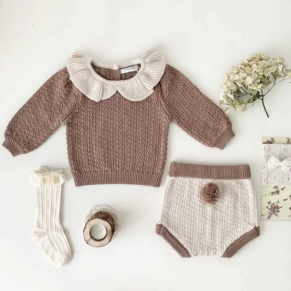 Clothing Sets Millennium Baby Girls clothing set with hollow sweater and 2PCS flower girl set baby set J240518