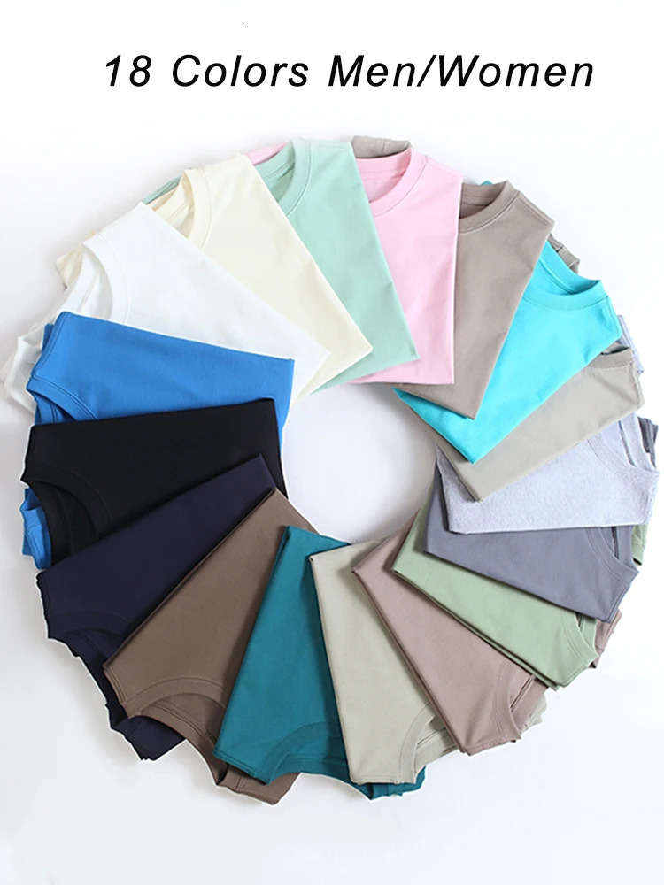 18 Colors Summer Basic Tshirt Men Women Unisex 220G Cotton Oversized Tee Korean Loose Tops Solid Color Short Sleeve Tshirti 240510