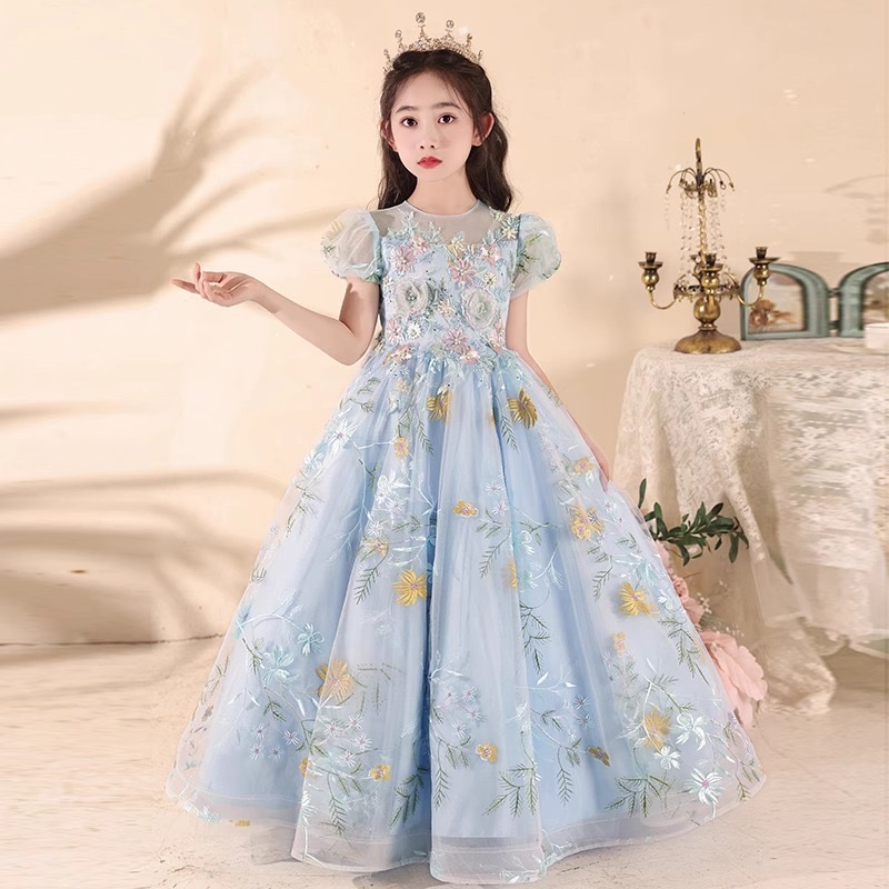 Embroidered lace flower girl dresses sheer neck pearls little girl wedding dresses cheap frist holt communion pageant dresses gowns 2024 Princess Wed 