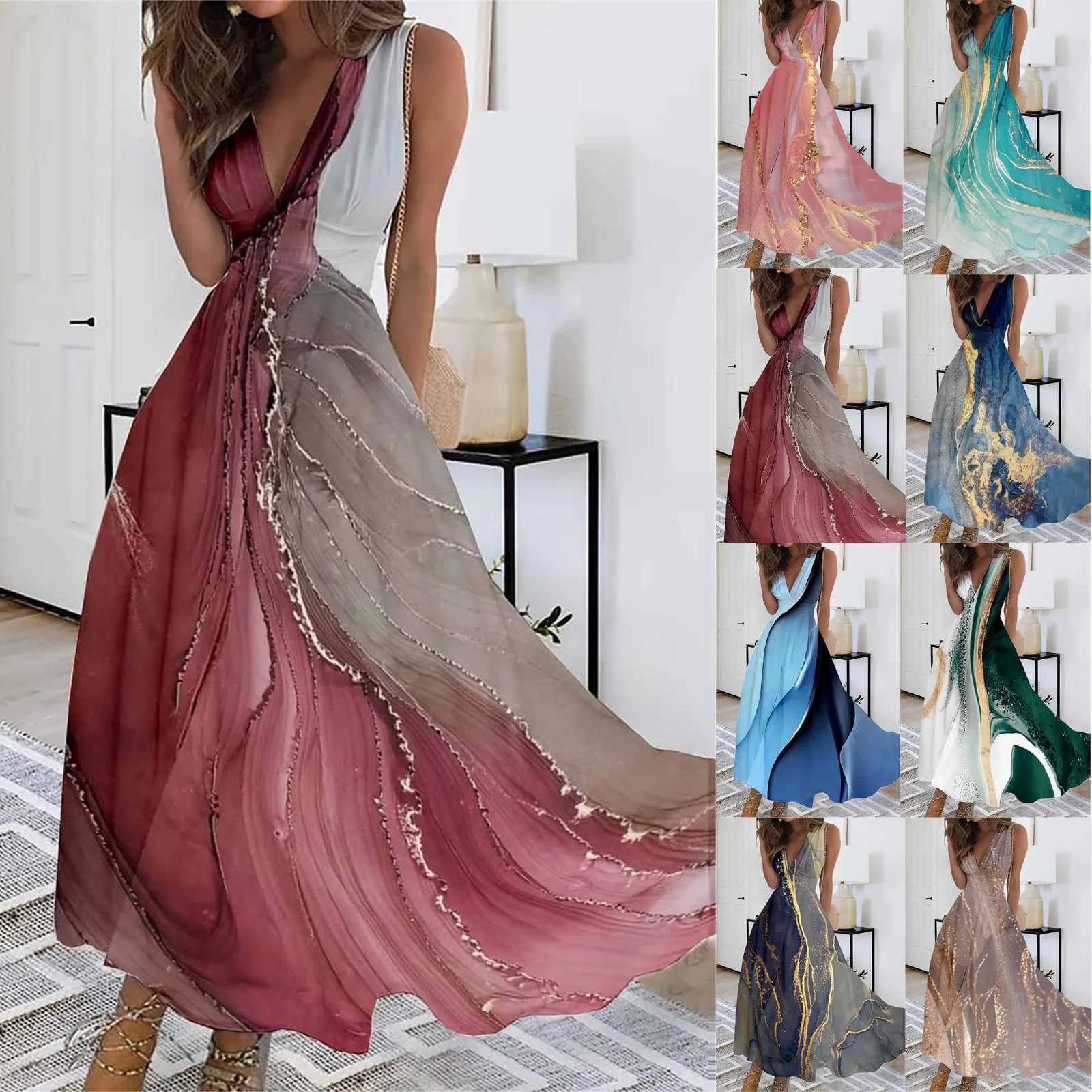Basic Casual Dresses Womens Long Dress Maxi Dress Casual Dress Swing Dress A Line Dress Fashion Strtwear Outdoor Daily Date Print V Neck Dress Y240515