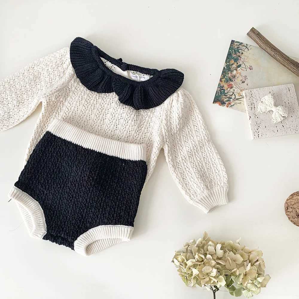 Clothing Sets Millennium Baby Girls clothing set with hollow sweater and 2PCS flower girl set baby set J240518