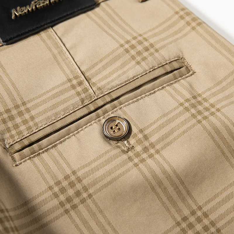 Men's Pants OUSSYU Brand Mens Plaid Pants Casual Elastic Long Trousers Cotton Blue Skinny Business Work Pant for Male Classic Clothing Y240514