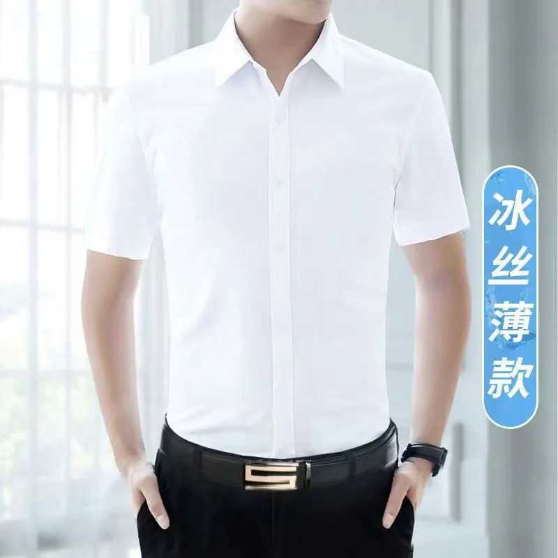 Men's Dress Shirts Shirt Mens Short Slve Summer Tooling White Shirt Business Suit Professional Half Slve Black Inch Iron-fr Wholesale Shirts Y240