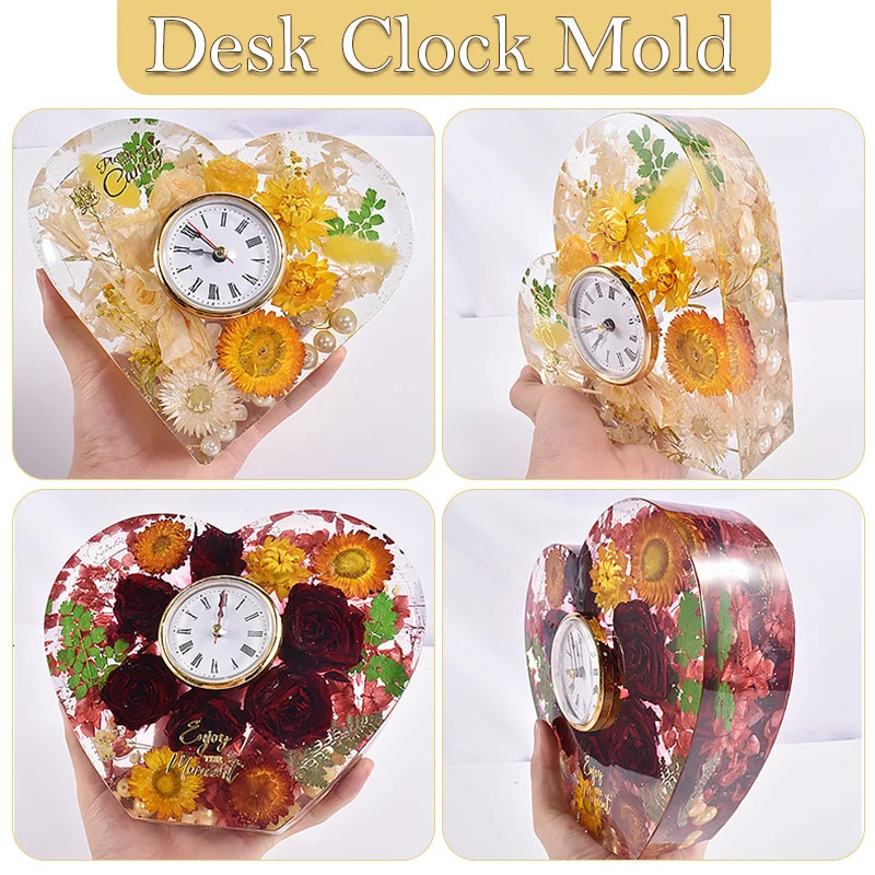 Clock Resin Molds Silicone Geometric European Clock Ornaments Crystal Epoxy Resin Mold DIY with Clock Movement Accessories 240514