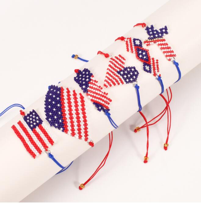 UPS American Independence Day Handmade Rice Bead Bracelets with American Flag Pattern Beaded Bracelets Wholesale of Independence Day Z 5.18