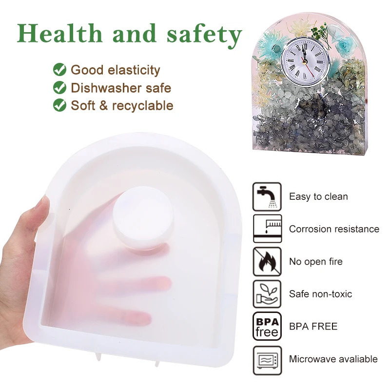 Clock Resin Molds Silicone Geometric European Clock Ornaments Crystal Epoxy Resin Mold DIY with Clock Movement Accessories 240514