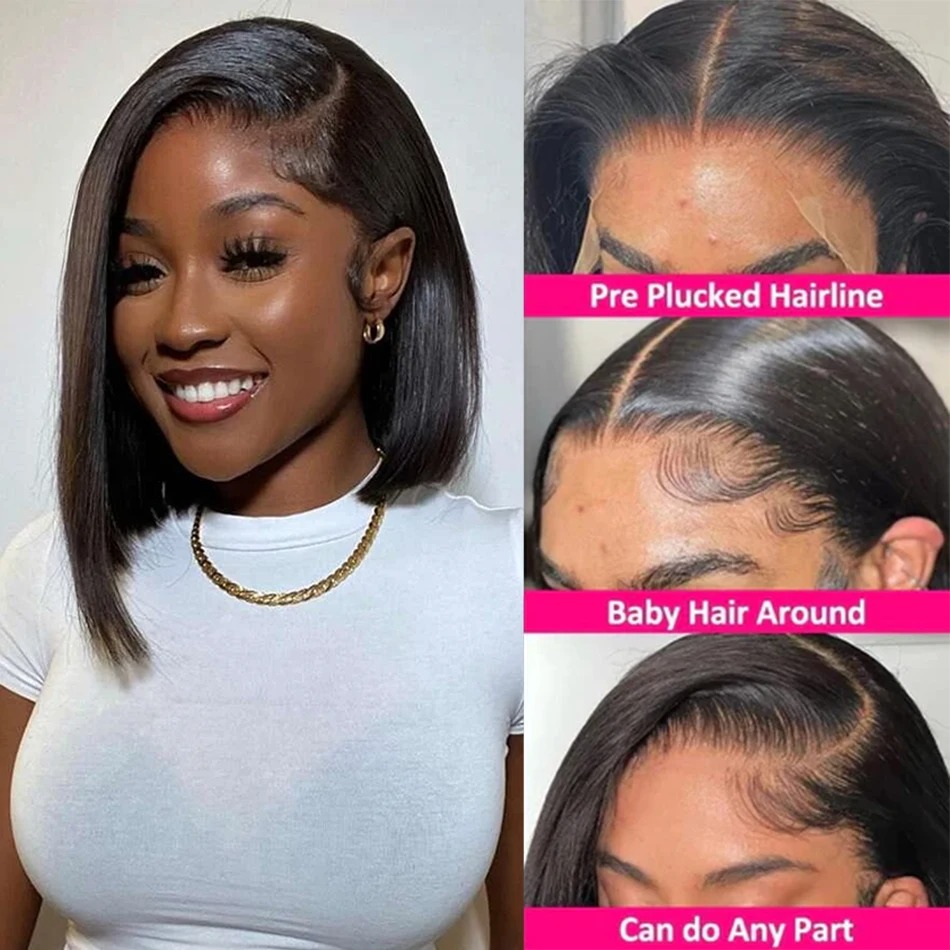 Glueless Wigs 13x4 Short Bob Wigs Bone Straight Lace Front Human Hair Wigs for Women Brazilian HD Transparent Lace Frontal Wigs Wholesale