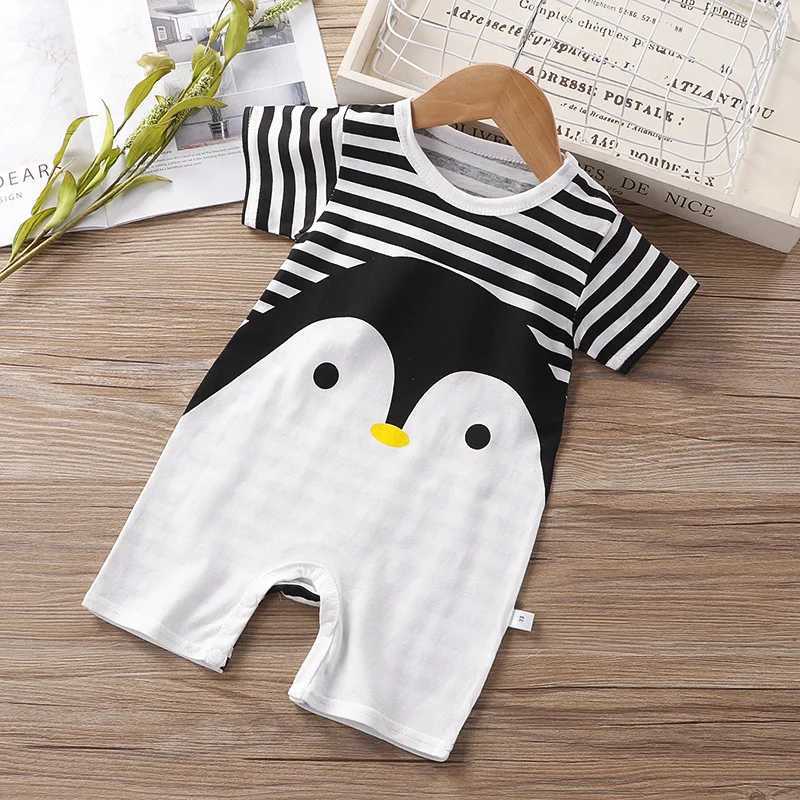 Clothing Sets Baby Rompers Summer New Style Baby Boy Girl Clothing Newborn Infant Cartoon Penguin Short Sleeve Clothes 0-24 Months J240518