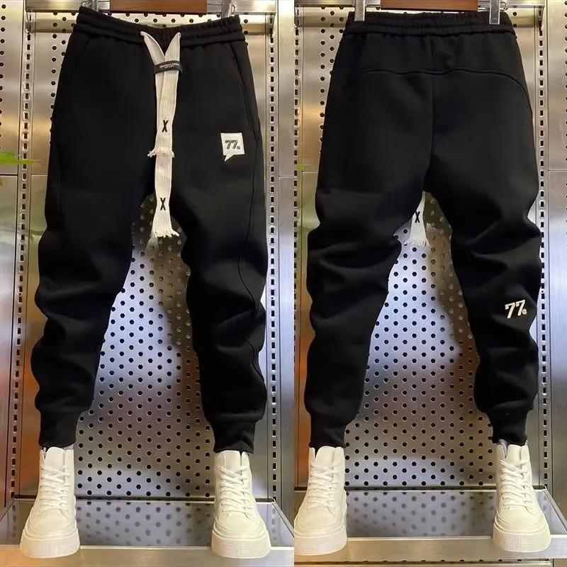 y2k korean man pants Winter Thick Plush Sport Pants men Drawstring Elastic Waist Harem Pants Casual Sweatpants streetwear 240513