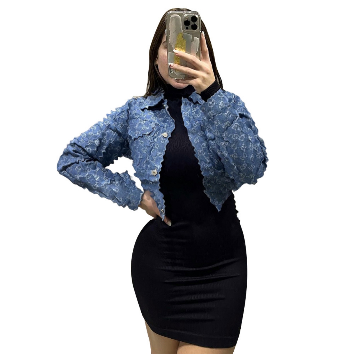 Denim Cloth Short Jackets Women Designer Print Jacket Coats Lapel Neck Sweatshirt Free Ship