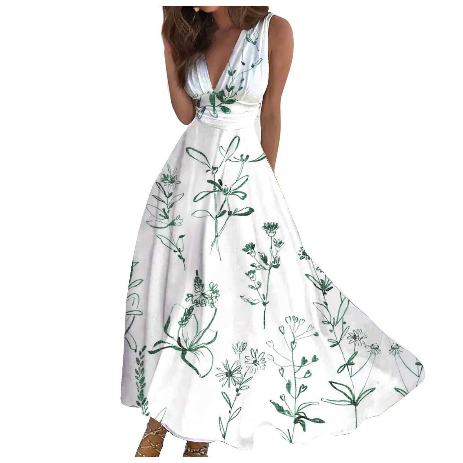 Basic Casual Dresses Womens Long Dress Maxi Dress Casual Dress Swing Dress A Line Dress Fashion Outdoor Daily Date Print Slveless V Neck Dress Y240515